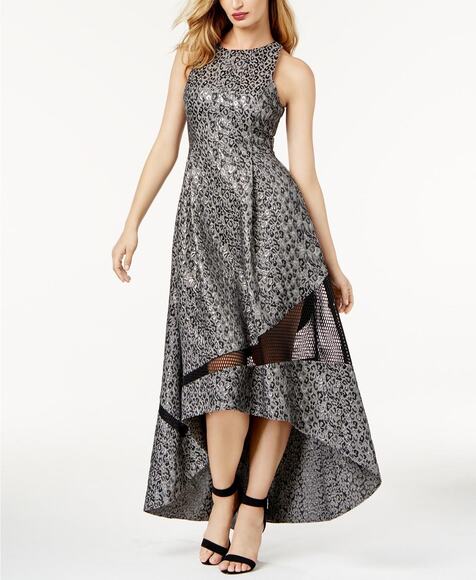 Sachin & Babi Sleeveless Silver Metallic Animal Print Jacquard Hi-Lo Gown Size 6 - Picture 1 of 12
